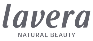 lavera Logo mit Schriftzug „Natural Beauty“ auf schwarzem Hintergrund
