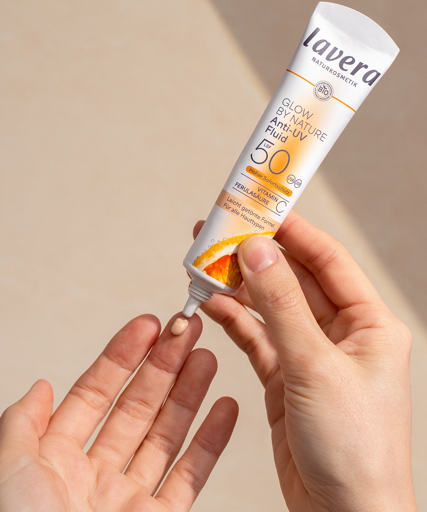lavera Glow by Nature Anti-UV Fluid SPF 50 during application