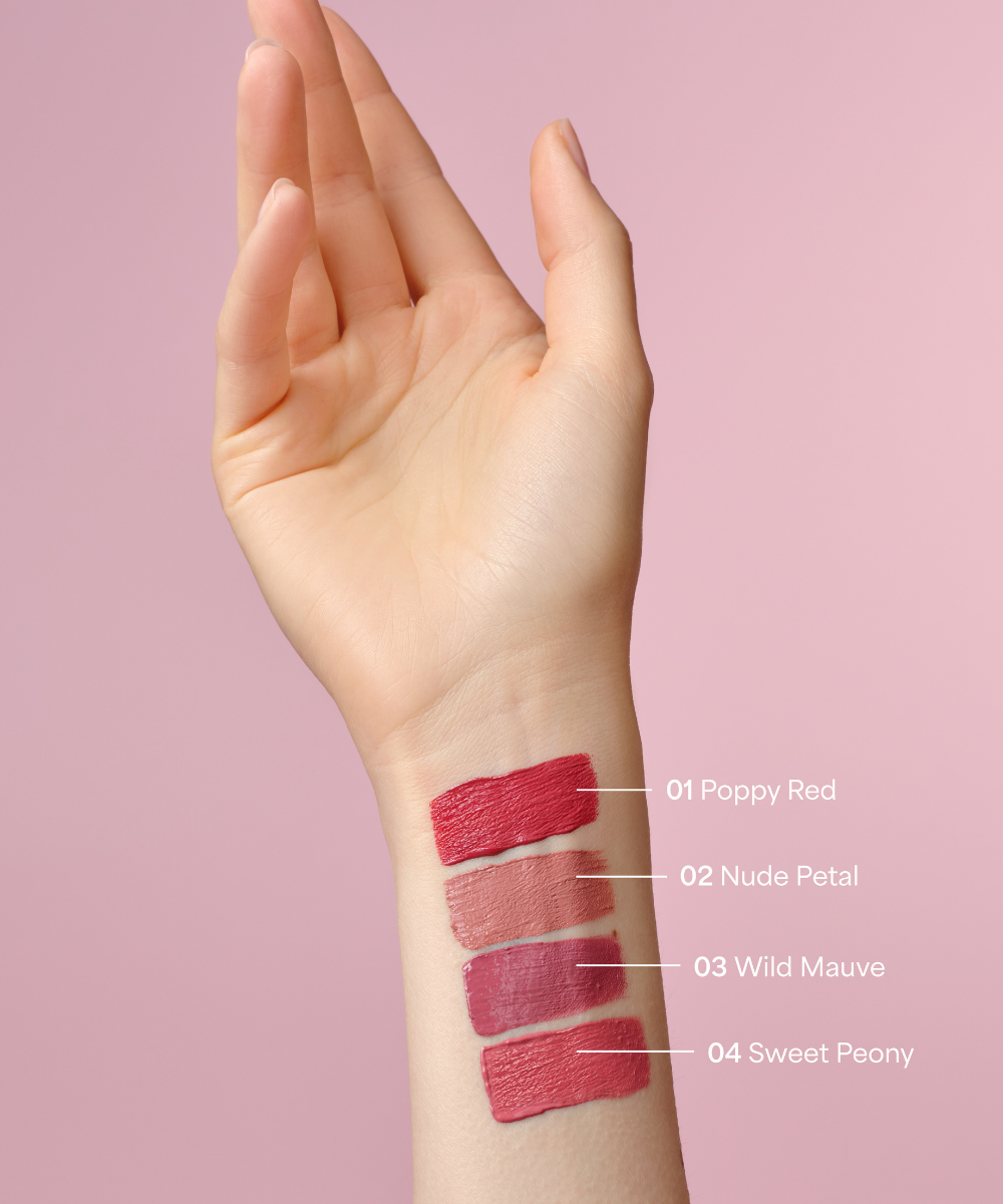 lavera Pure Satin Liquid Lipstick -Nude Petal 02- during application