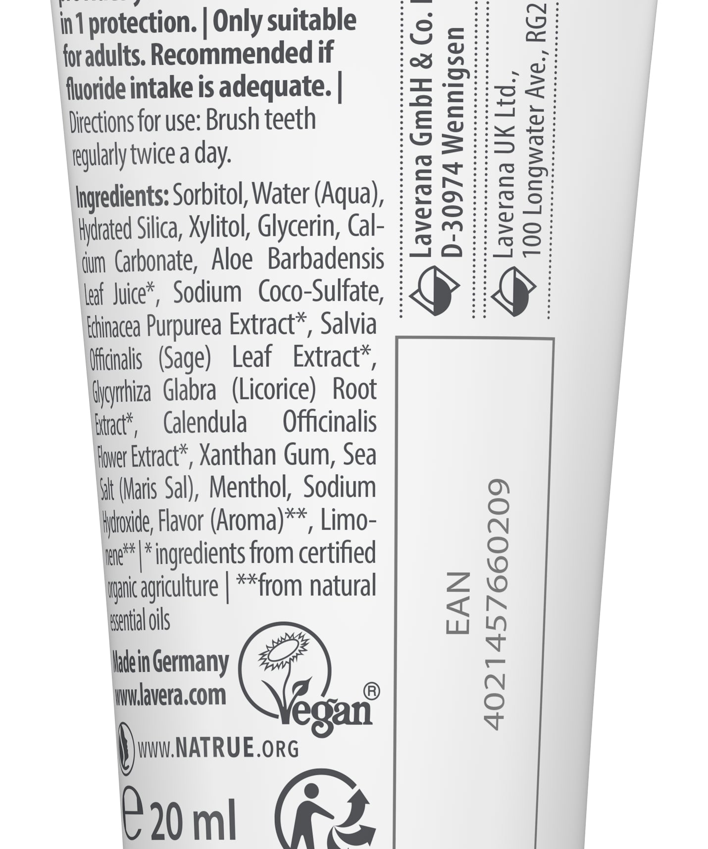 lavera Travel size Toothpaste Complete Care Fluoridfrei